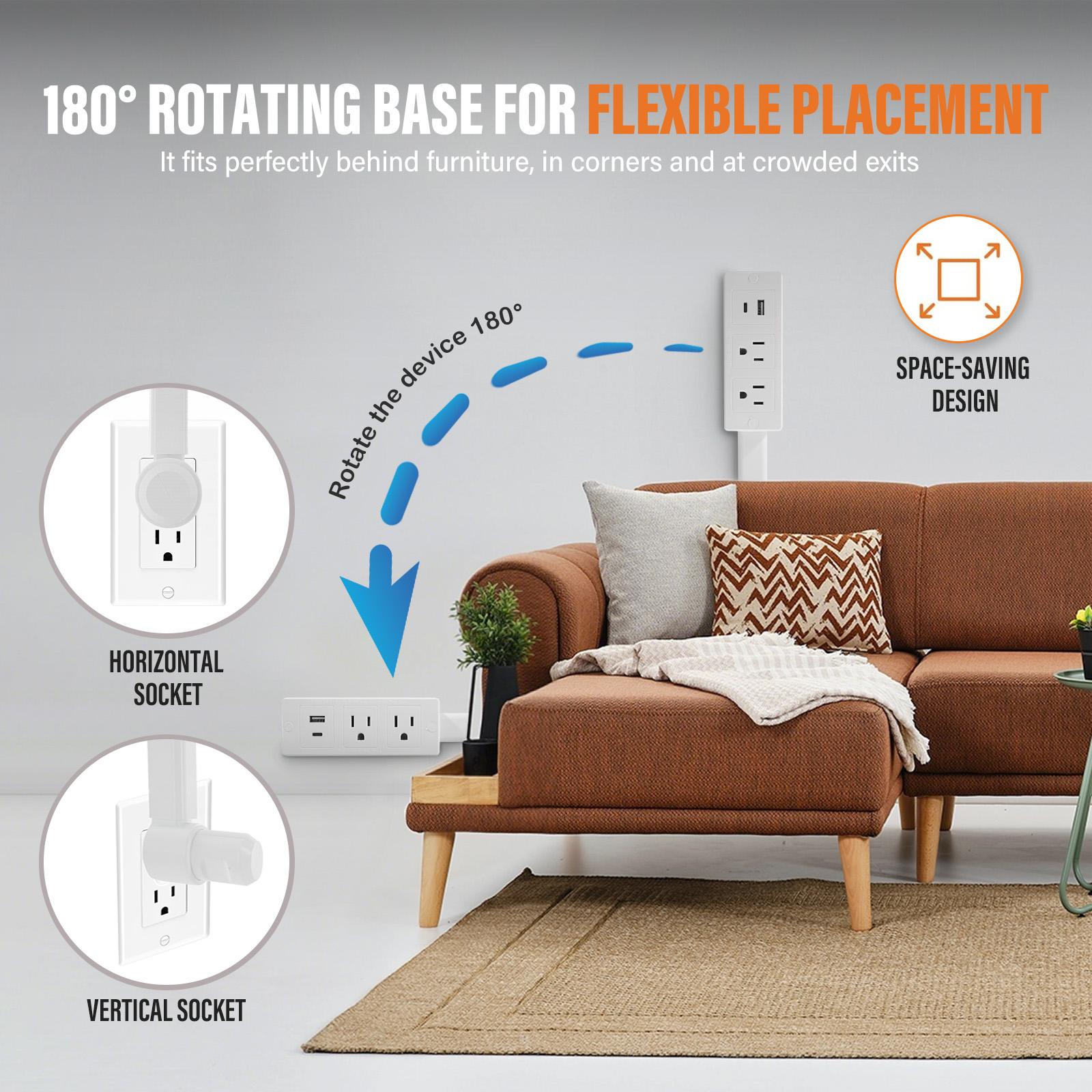 Power Socket Expander | 180° Rotatable Multi-Outlet Adapter (2 AC + USB ...