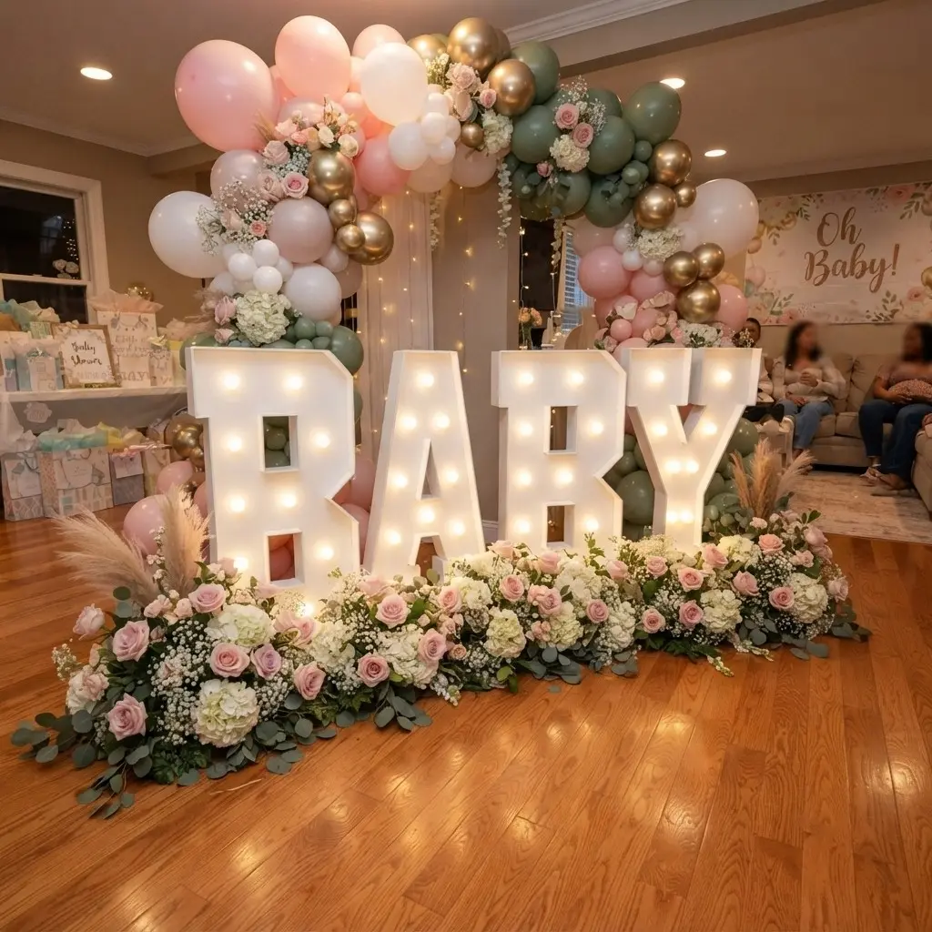 BABY Marquee Letter Lights LED Light Up Letters for Baby Shower Sign Light up for Baby Shower Gender Reveal Party Decoration Birthday Party Decoration Baby Marquee Letters, Large Light Up BABY Sign for Backdrop