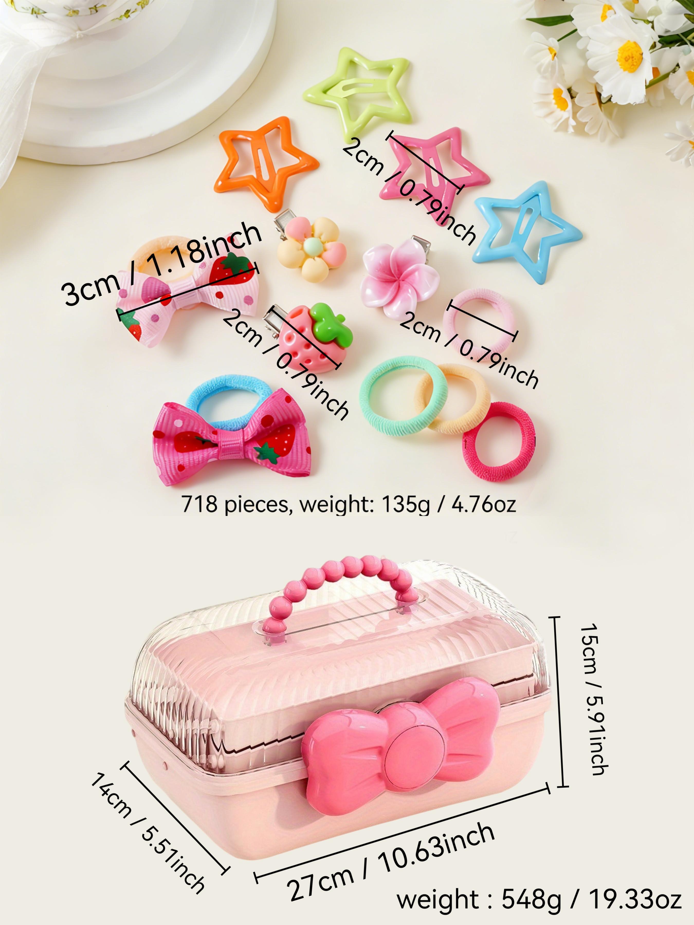 719pcs Rainbow Series Hair Accessories Gift Box Set for Little Girls. Includes 3-layer storage, hundreds of unicorn, star, BB clips, flower loops, bands. Great for daily hairstyle design & holiday gifts.