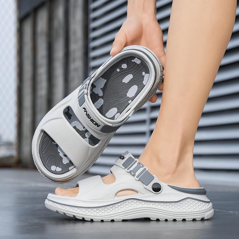 Men's Outdoor Beach Slippers, Thick Sole Height Increase Anti-Slip Eva Cushioning, One-Click Comfort Trendy Home Wear