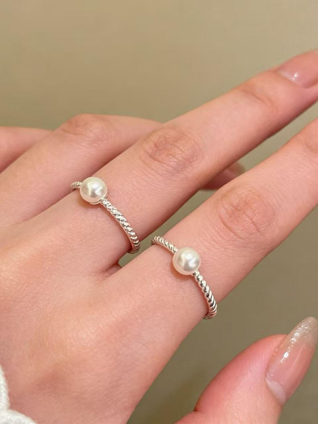 Adjustable Silver Pearl Ring for Women, Elegant Open Design, Hypoallergenic Stackable Jewelry, Perfect Gift for Her