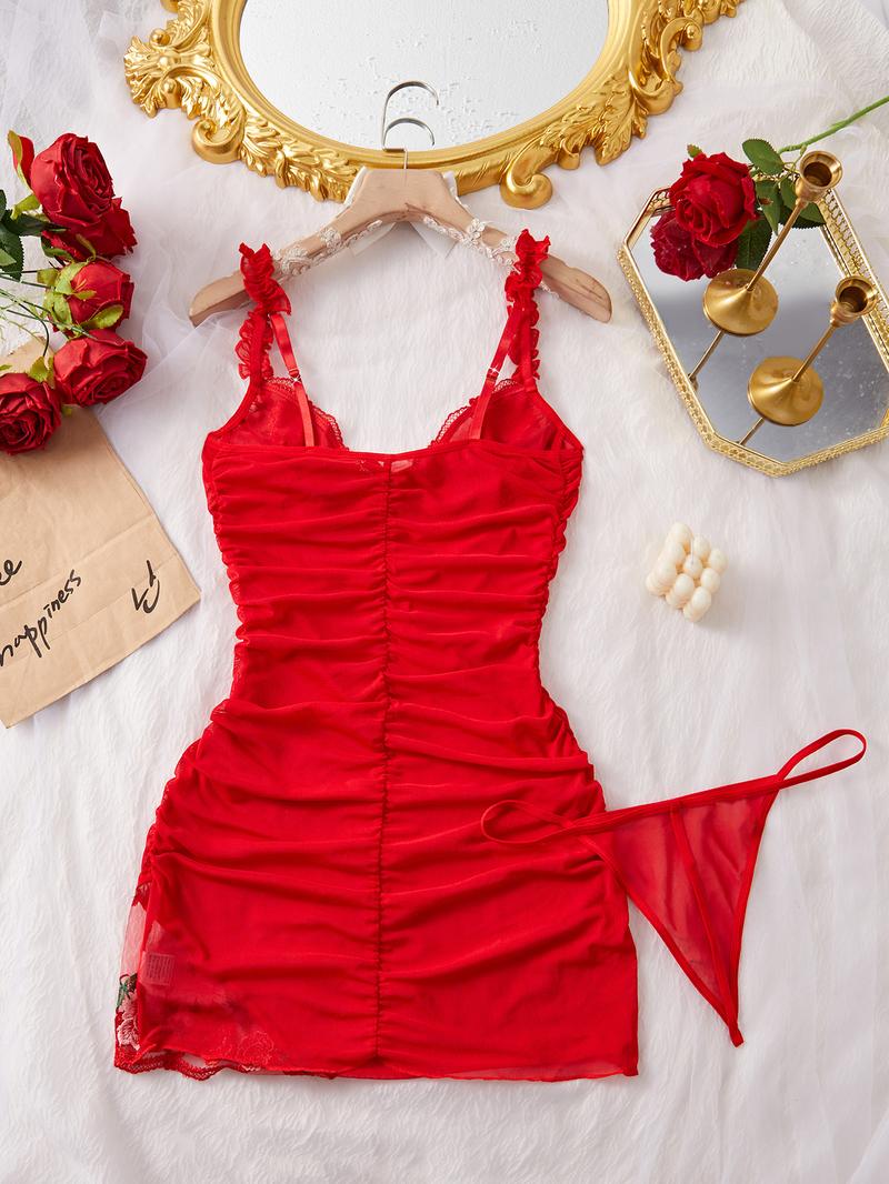 Plus Size Elegant Casual Cami Nightgown 2 Piece Set, Rose Embroidery, Adjustable Straps, Soft Lightweight Fabric, Sleeveless for All Seasons