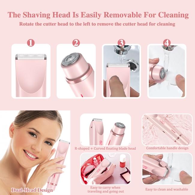 Electric Bikini Trimmer, 2-in-1 Body and Facial Hair Removal Dual-Head Electric Shaver, Waterproof USB Rechargeable Cordless Hair Trimmer for Women, Portable Hair Trimmer, Multifunctional Festival Gift