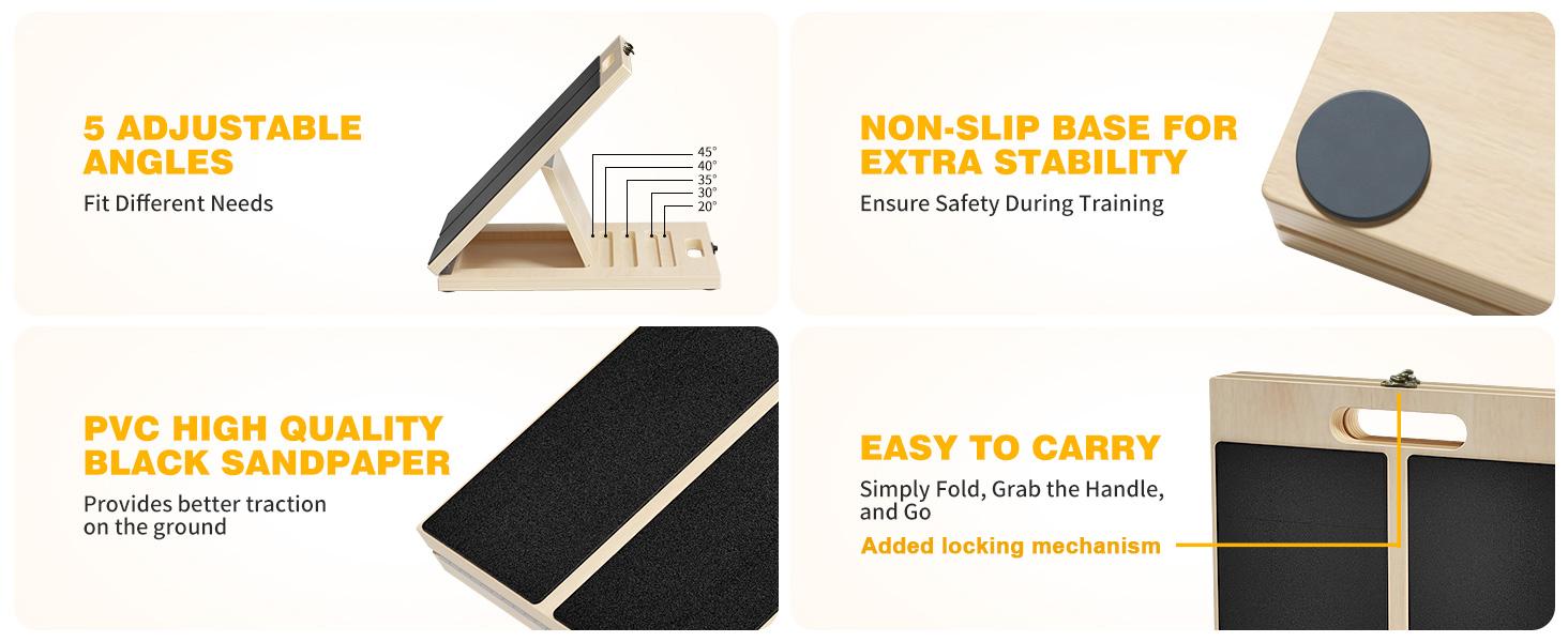 Slant Board for Calf Stretching, Adjustable Portable Wooden Board with 2 Resistance Bands & Training Poster,300 lbs Weight Capacity Calf Stretch Wedge for Legs, Knees & Flexibility
