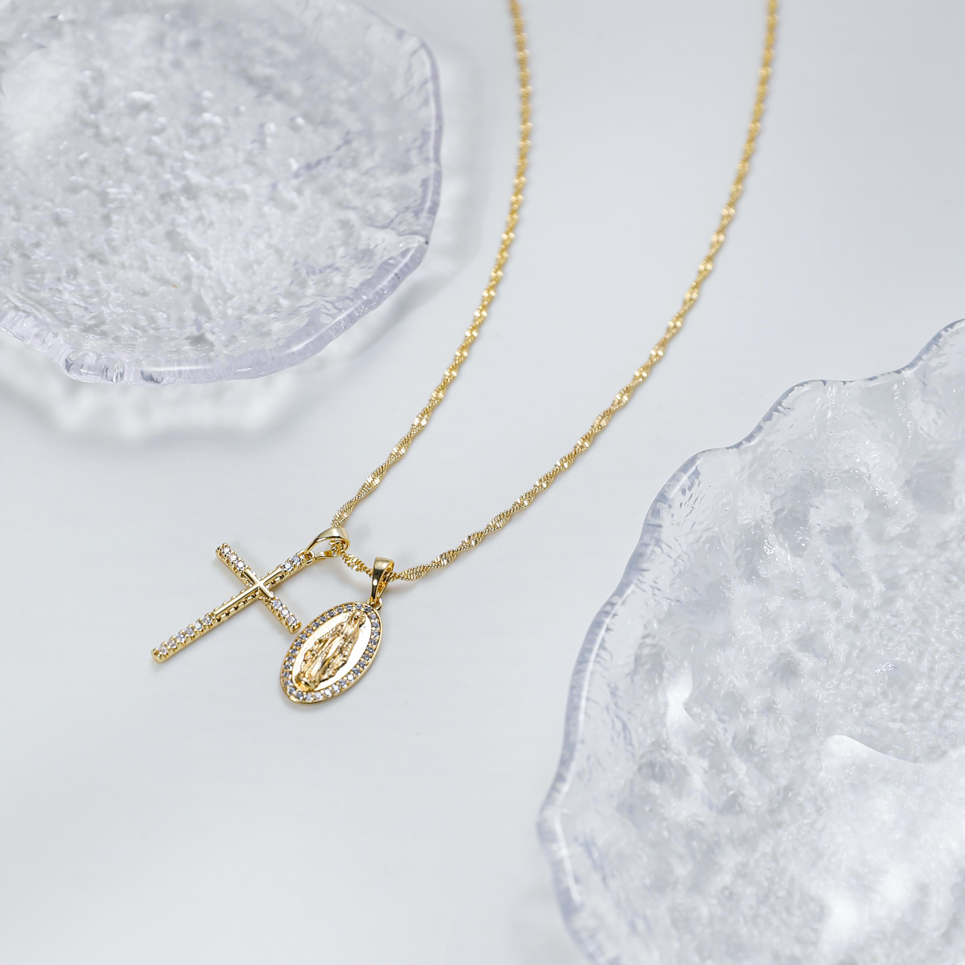 MYTYS 2 in 1 Virgin Mary & Jesus Pendant Necklace Religious Faith Inspired Cross Amulet Handmade Fashion Accessory for Women Men Gift Set