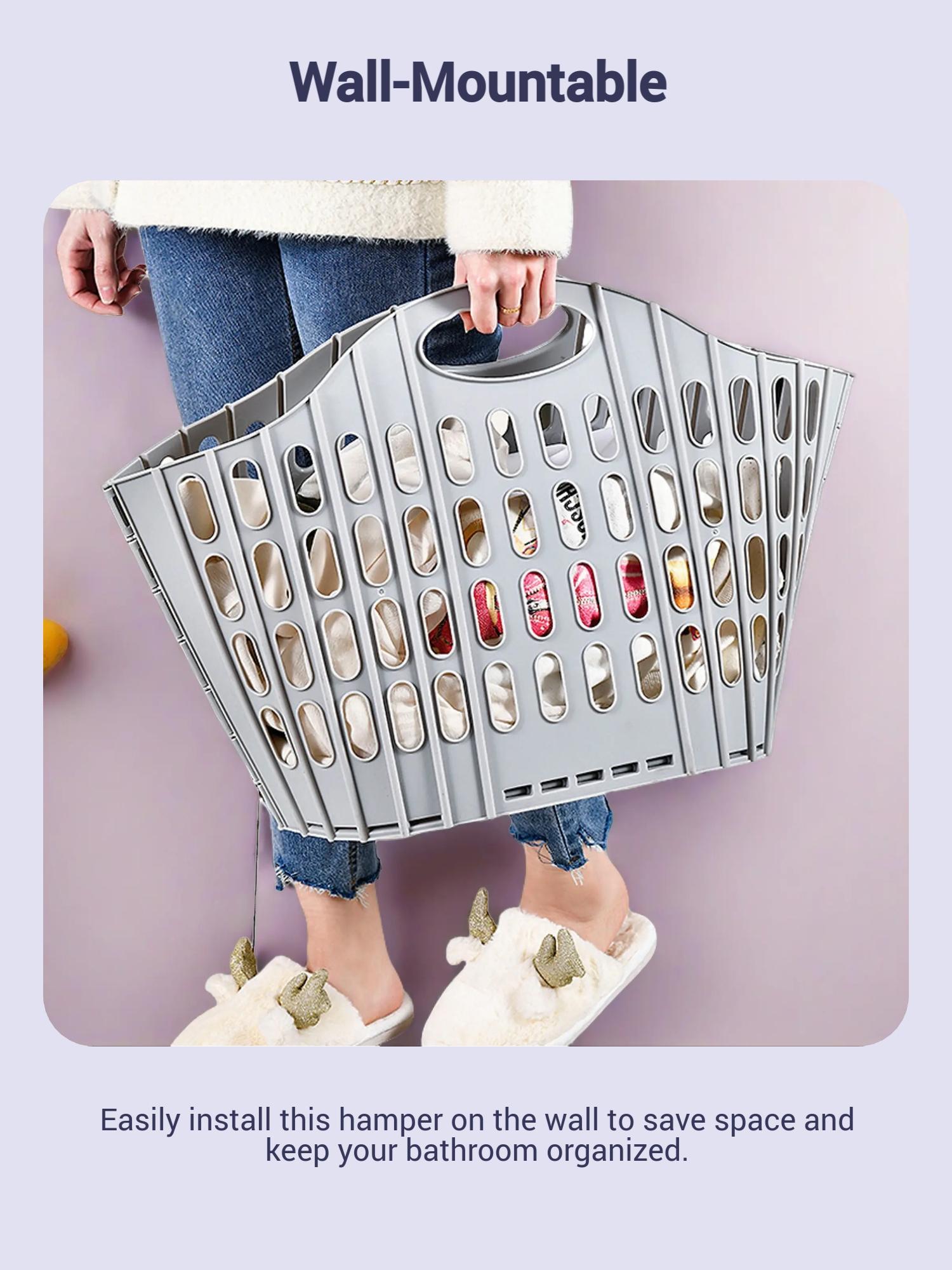 Foldable Laundry Basket, Multifunctional Bathroom Dirty Clothes Storage Bin, Wall-Mountable Handheld Hamper, Space-Saving Design