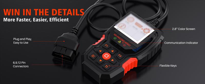 ANCEL HD601 Heavy Truck Scanner for Cummins, Detroit, Freightliner, International, Paccar, All System Diesel Diagnostic Scan Tool, 2 in 1 Truck & Car Check Engine Code Reader, Lifetime Free Update