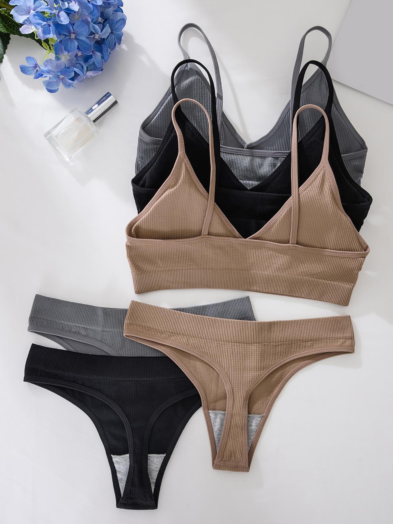 Women's Solid Textured Wireless Seamless Bra & Panty Set, Soft Comfy Breathable Bra & Panty Set, Lingerie Set for Women, Underwear Sets