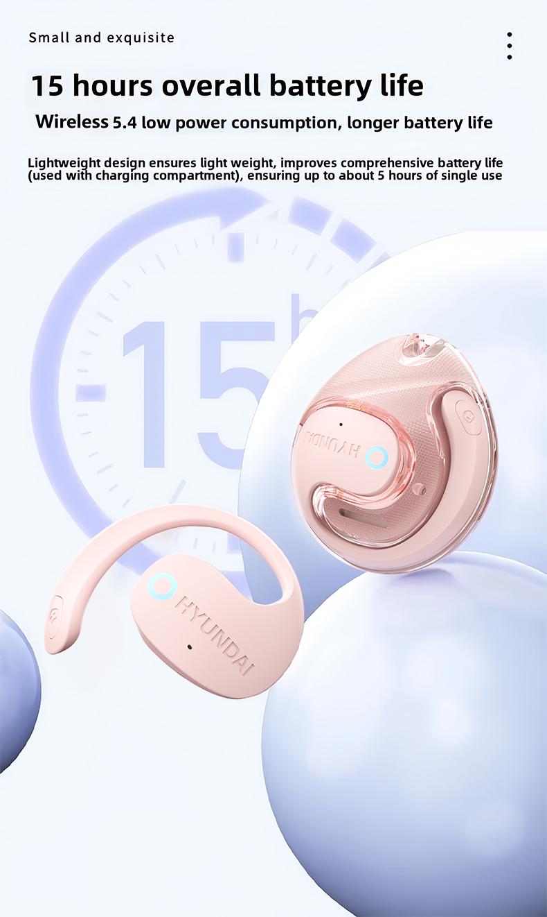 HYUNDAI X15 OWS Wireless Bluetooth Earphones,Spatial Surround Sound Headset Light-Weigh Ergonomic Design Open Ear Headphones, Long Battery Life, Compatible with Various System