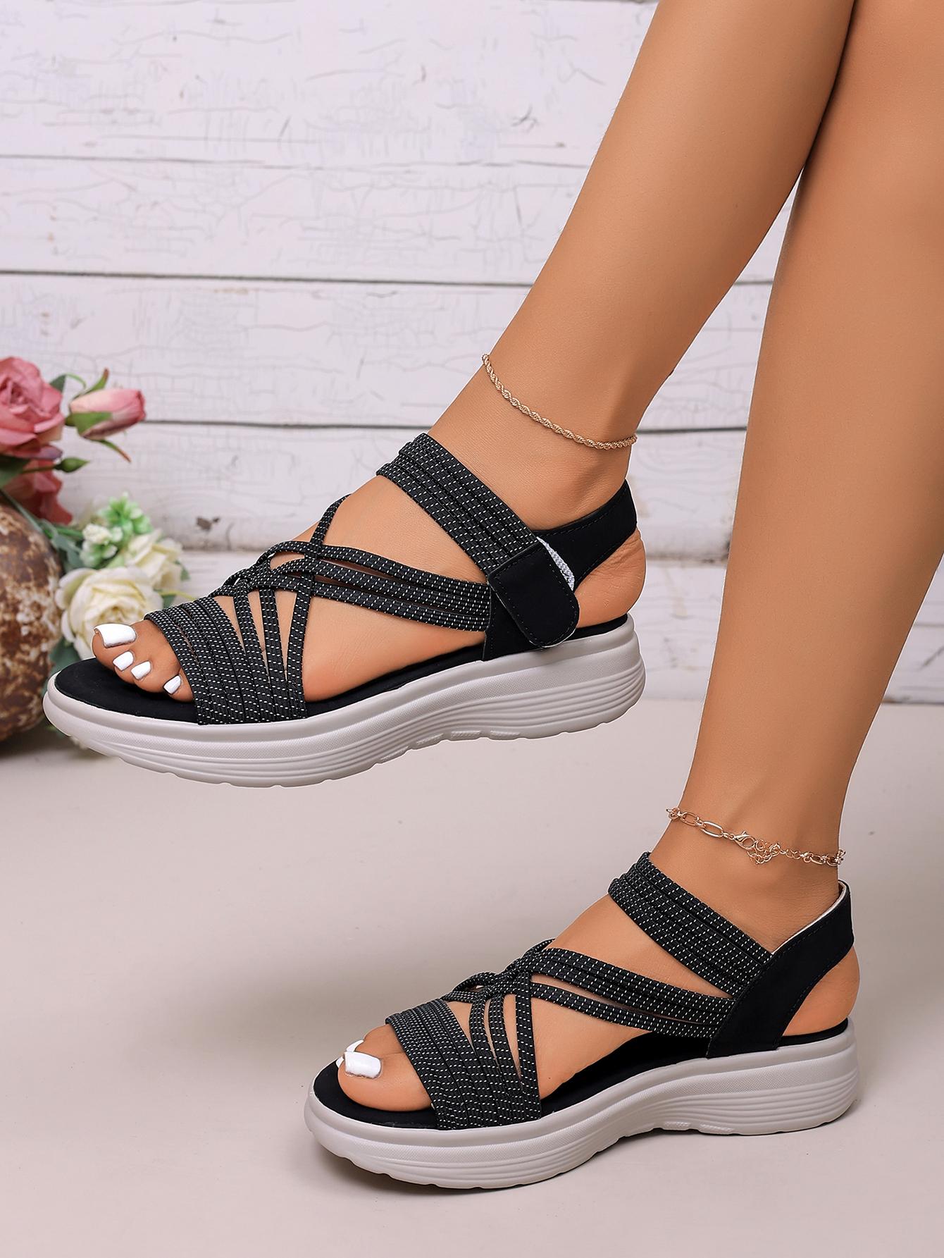 Lightweight elastic platform sandals, casual sports sandals, breathable and comfortable flat shoes, non-slip for pregnant women, vacation beach shoes