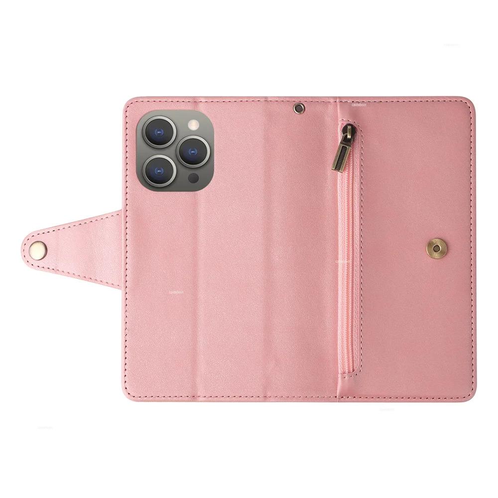 Zipper Wallet Phone Case for IPhone 17 1615 14 13 12 11 Pro Max Mini  Card Slots Strap Leather Cover