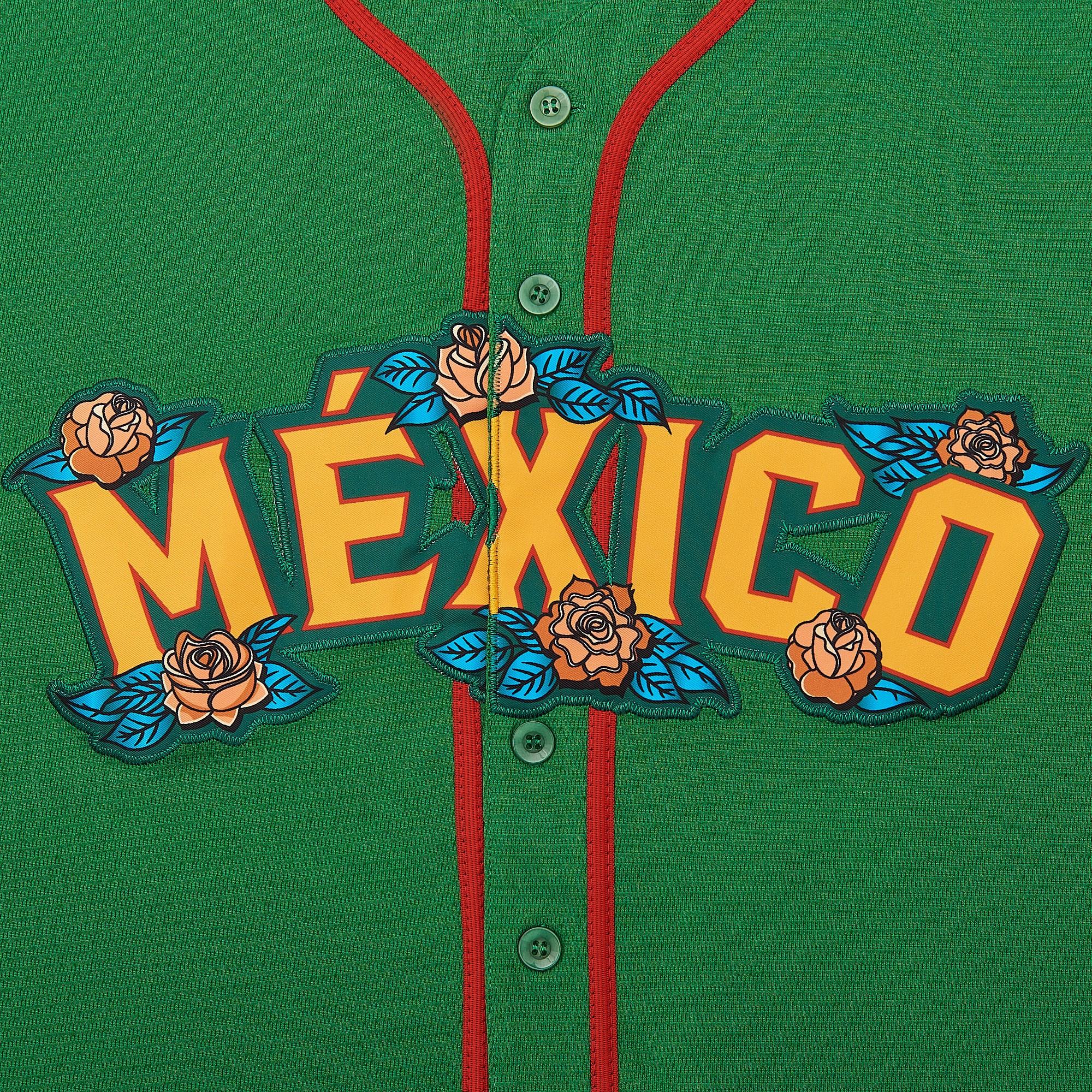 Mexico Guadalupe Embroidered Baseball Jersey,Men's Gift,Button Short Sleeve Sports Jersey,Loose Breathable Soft Comfort V-Neck Top,Gift for Game Day, Greenish