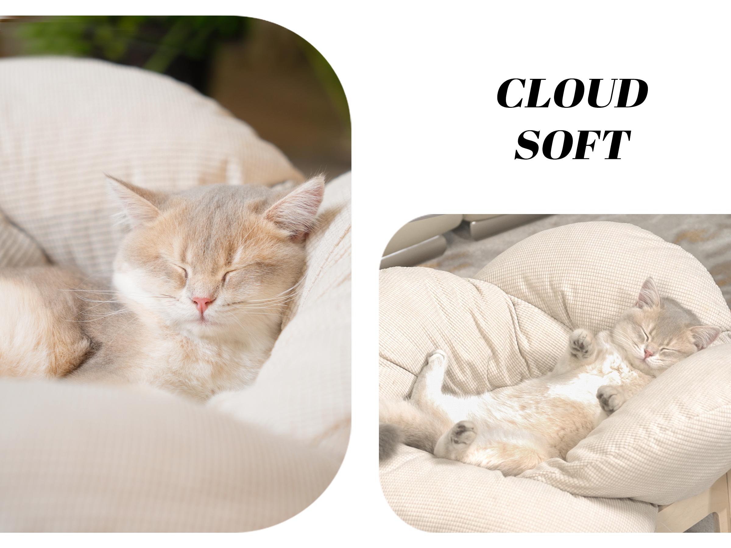 Elevated Flower Cat Bed，Wooden with Cushion， Fluffy Pet Couch Sofa for Indoor Cats and Dogs， Raised Kitty Lounge Chair， Suitable for Puppy, Cat Furniture(Large)