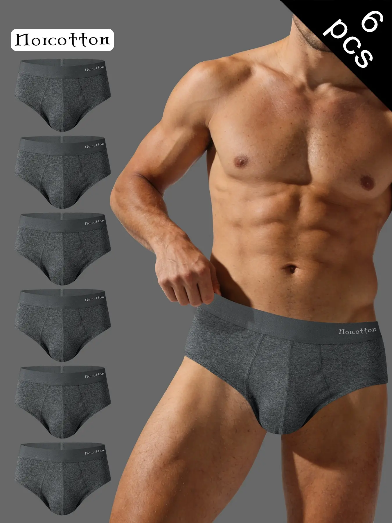 NORCOTTON Men's 6‑Pack Solid Briefs, Soft Skin‑Friendly Cotton, Minimalist Versatile Everyday Basics.