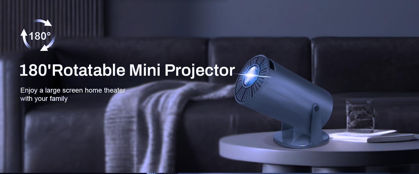 Portable Movie Projector with WiFi and BT Support 4k Decoding 1080P, 180° Rotatable 130'Screen Upper and Lower Auto Keystone Adjustment Compatible with Laptop, PC, Smartphone, Indoor and Outdoor Home Entertainment valentine gifts