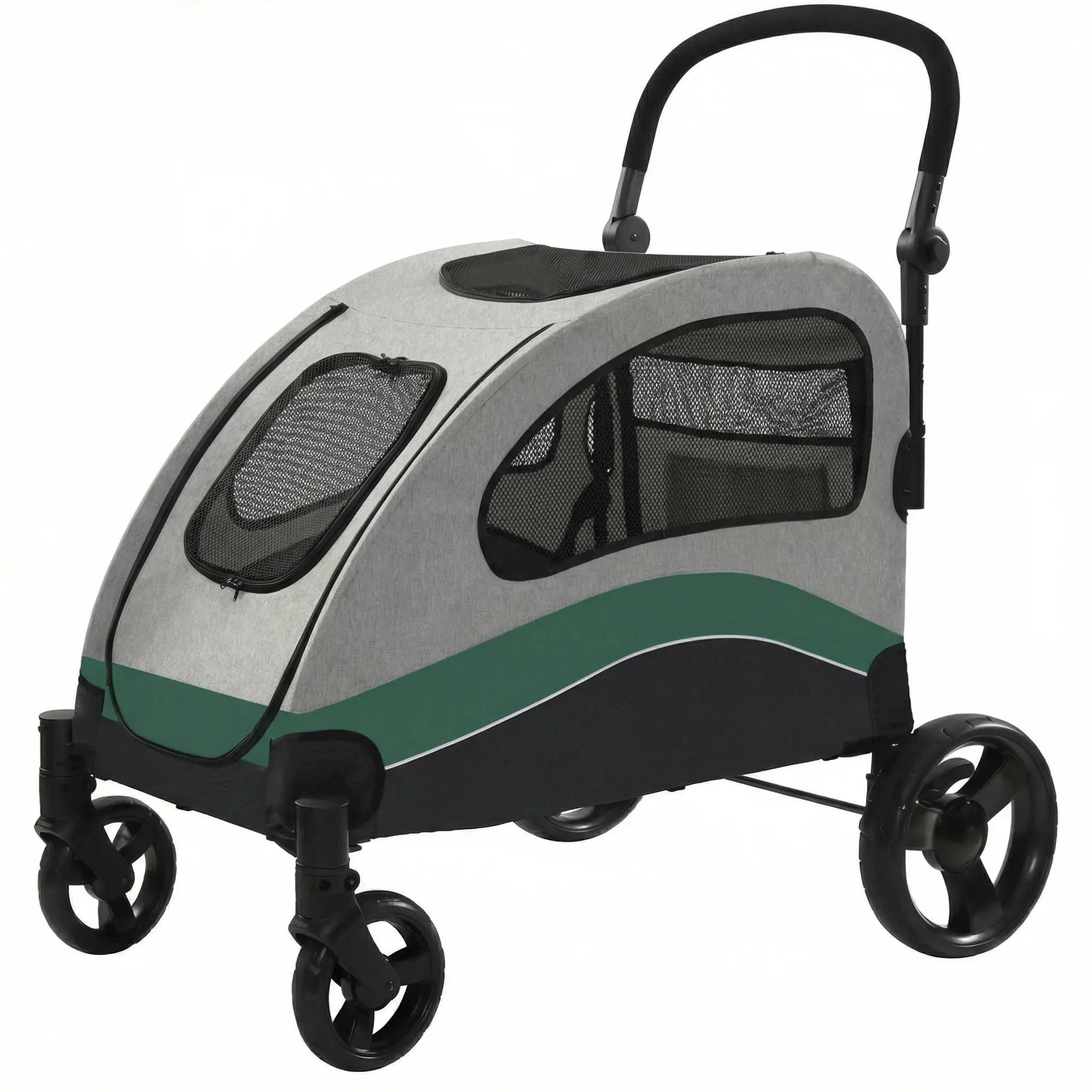Extra Large Dog Stroller, Steel Pipe Dog Cart & Dog Push Cart with Wheels, Brakes and Shock Absorption, Foldable Dog Stroller with Adjustable & Removable Handle for Large Pets