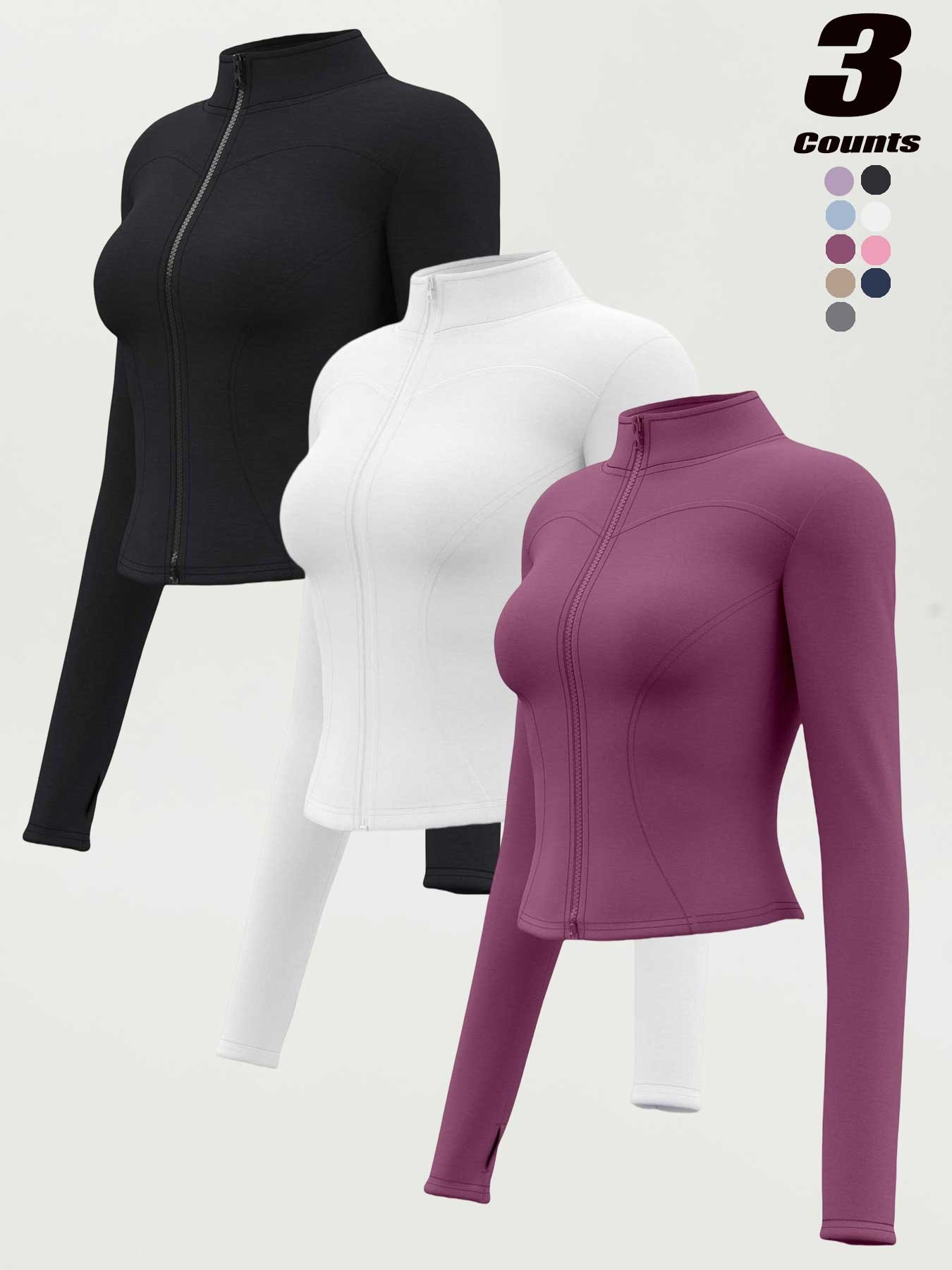 Women's High Elastic Stand Collar Thumbhole Fitted Gym Top, Breathable Thinning Yoga Jacket, Sports Jacket for All Seasons, Long Sleeve Fitness Wear S-Xxxl