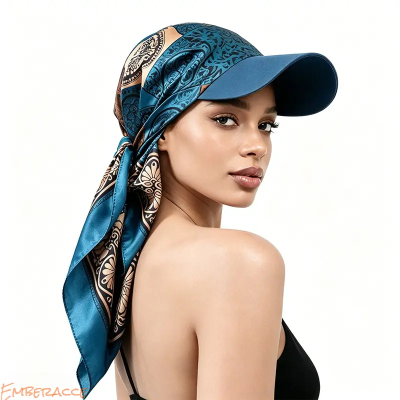 Korean Style Satin Brimmed Triangle Headscarf, Adjustable Sun Protection Bandana Visor Hat Fashion Outdoor Windproof Head Wrap Head Wrap Turban