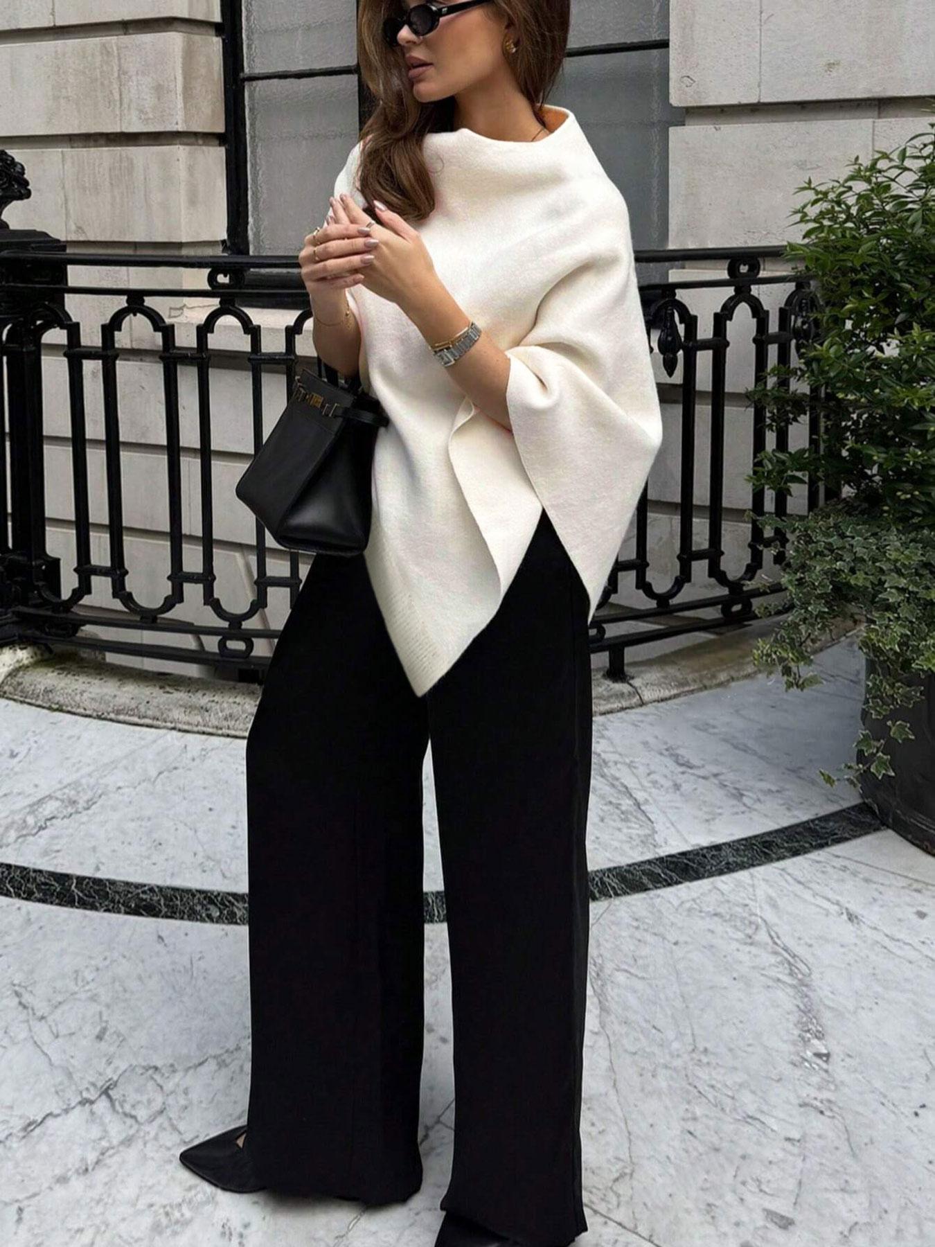 Women's Elegant Loose Solid Color Shawl, Fall & Winter Medium-Weight Knit Wrap, Stylish Versatile Accessory for Women