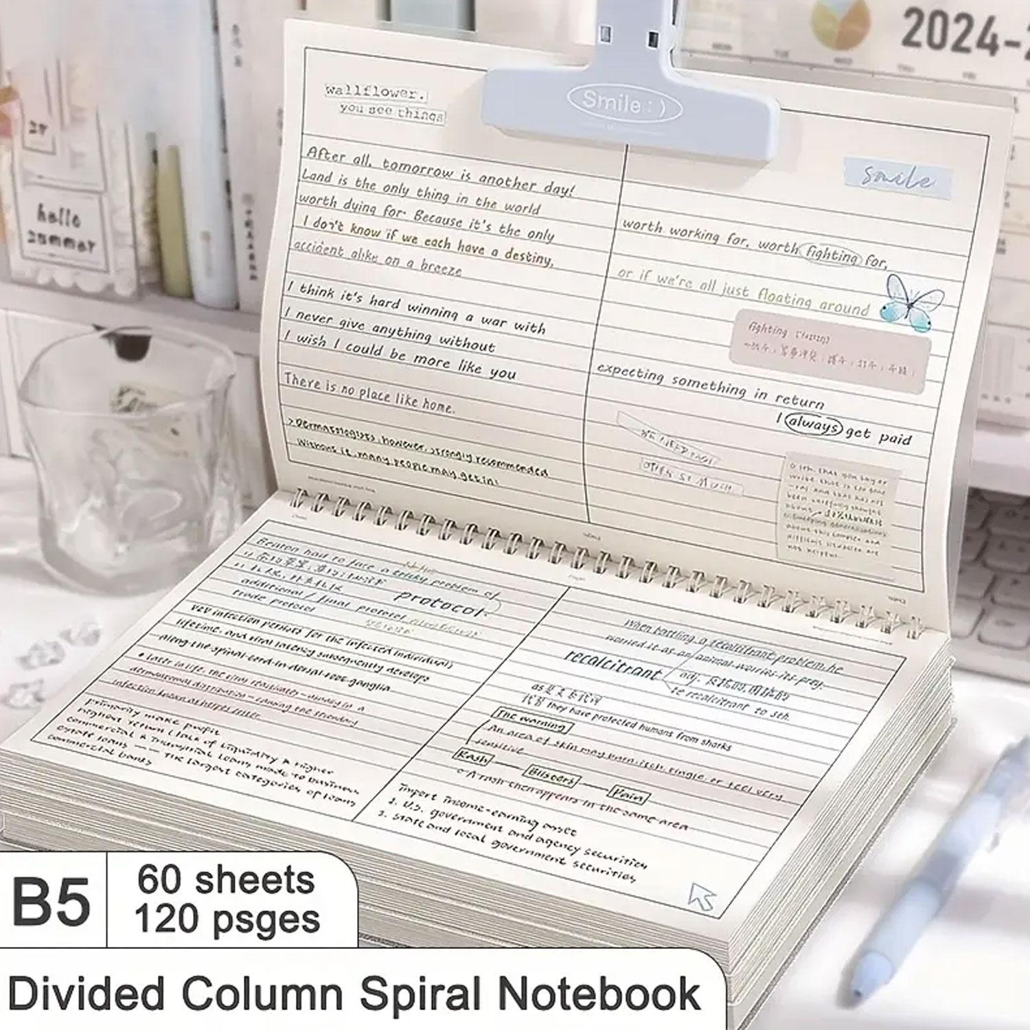 pvc soft cover coil notebook - Horizontal column design, B5 size, for study notes, work records, DIY handbooks, mind maps, suitable for students and office workers