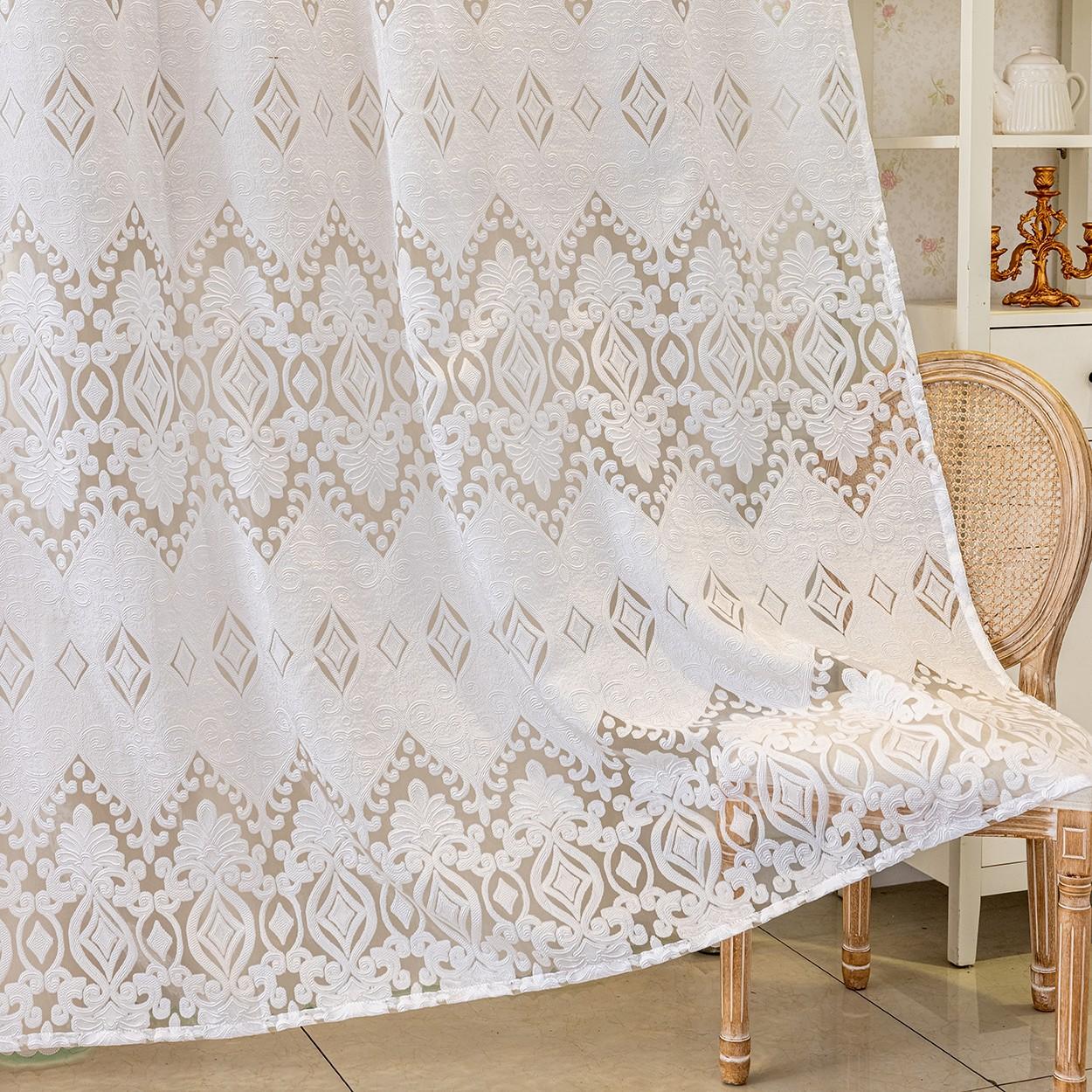 French Vintage Sheer Curtain, Top Drape Design, Ring Suspension, Suitable for Living Room, Bedroom, Balcony, Floor-To-Ceiling Windows, Home Decor