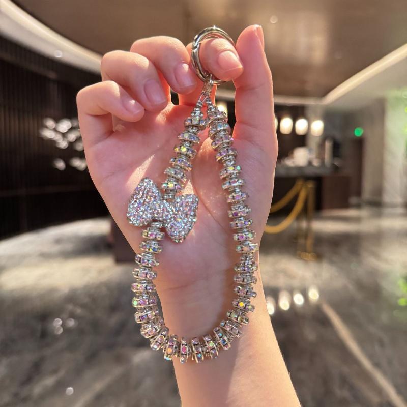 Luxury Pearl Crystal Bead Key Chains Charm Rhinestone Lanyard for Iphone Samsung Universal Accessories Jewelry Anti-Lost Pendant