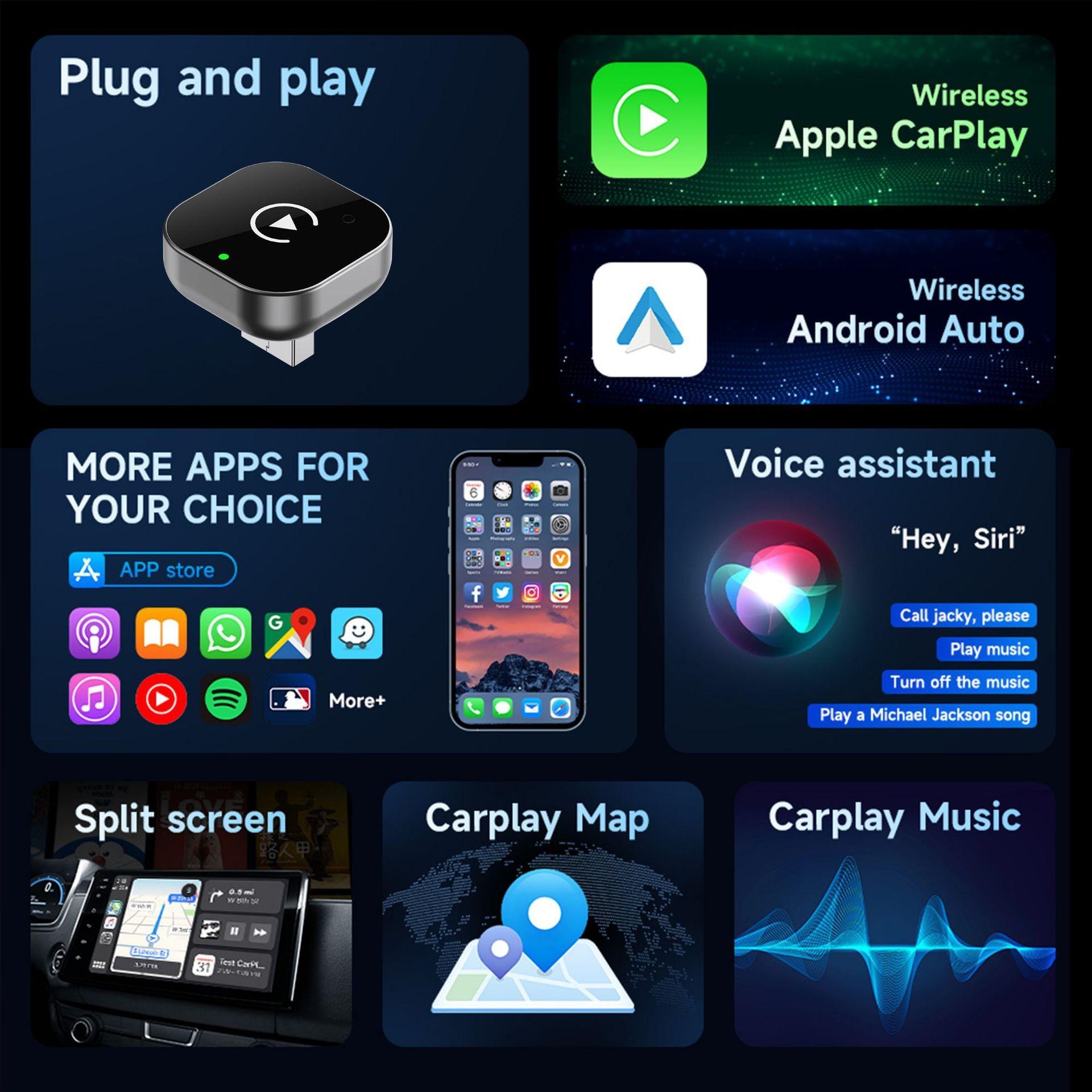 Upgrade Wired to Wireless Carplay, Plug-And-Use Design, Easy Installation, Compatible with Original Controller, Includes Data Cable, Wireless Carplay Adapter