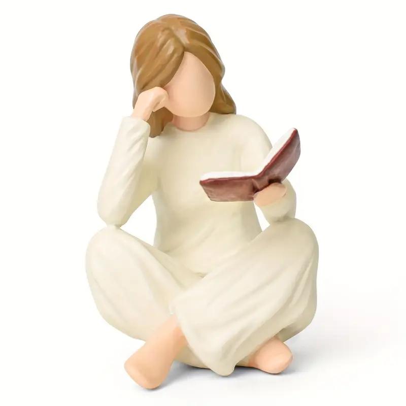 Resin Reading Thinker Statue, Figurine, Desk Decor for Office Bookshelf Library Home Study, Creative Gift for Book Lovers, No Assembly Required