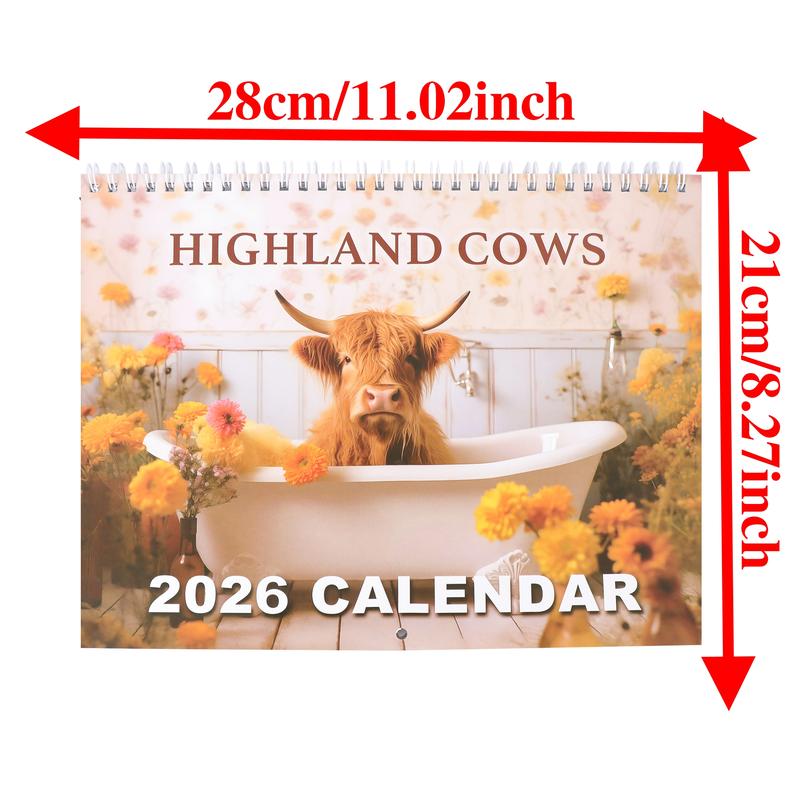 2026 Highland Cow Doodle Typography Calendar, Cute Monthly Planner, Fun Farm Animal Theme, Perfect Gift for Animal Lovers, High-Quality Print, Artistic Design