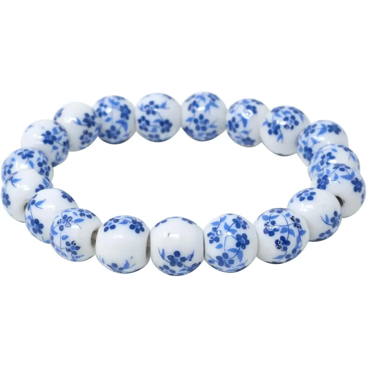 1Pack Elegant Porcelain Beads Bracelet Chinese Style Celadon Wrist Bracelet Retro Blue Flower Ceramics Bracelet for Women
