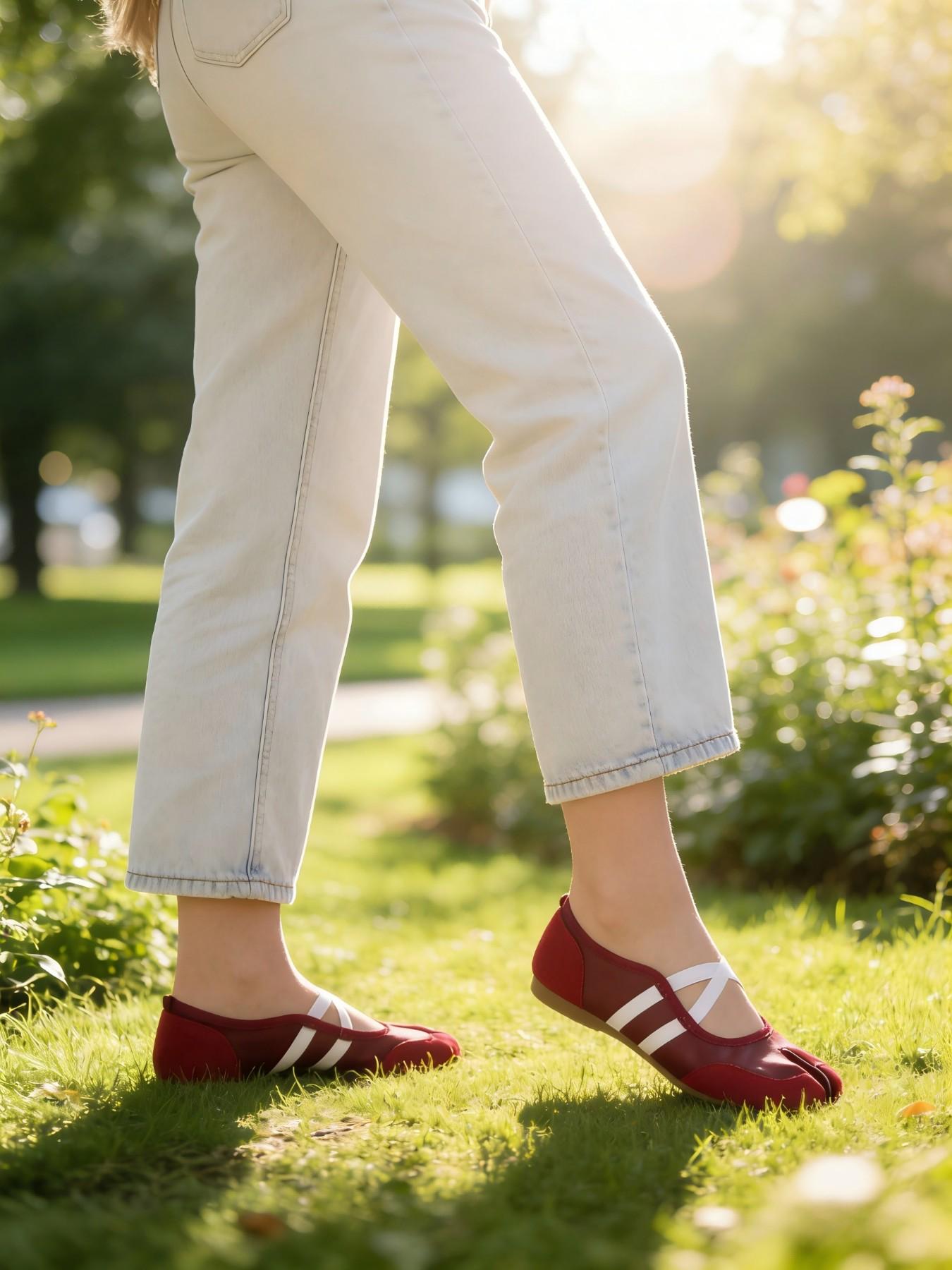 Women's Spring 2026 French Cross Strap Ballet Flats, Comfortable Casual Shoes, Striped Round Toe, Medium Width, All Seasons, Casual Wear Shoe