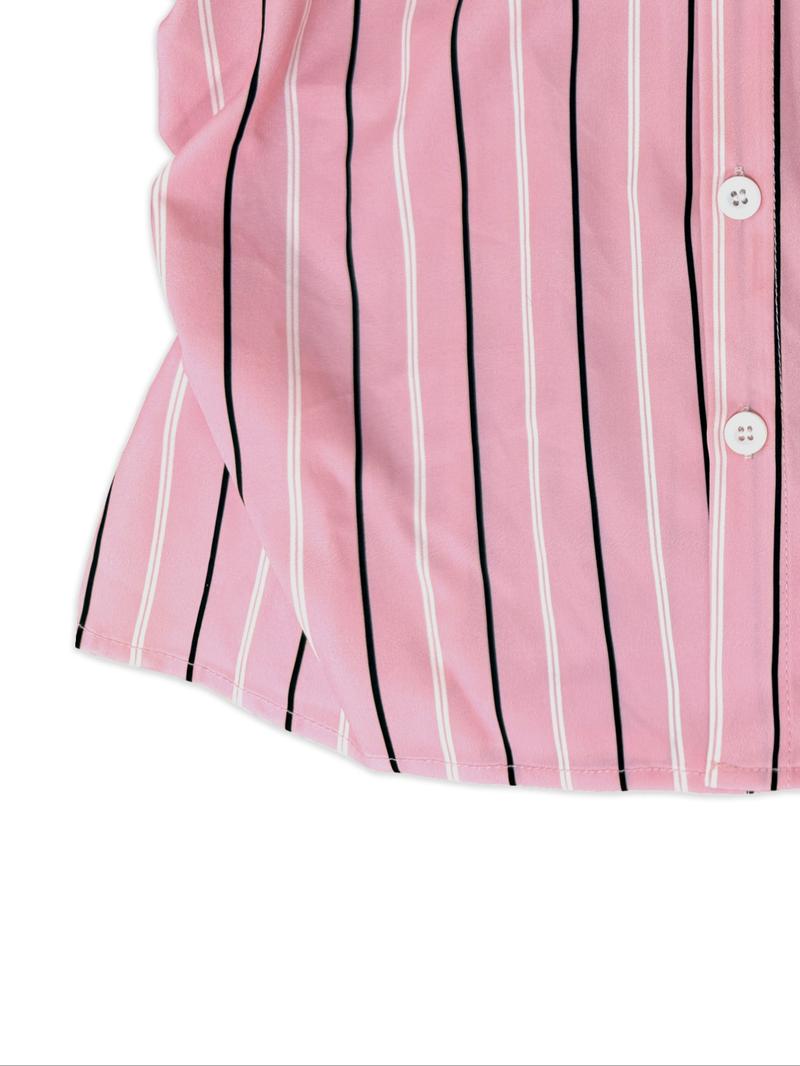 Women's All Over Striped Print Button Front Shirt, Casual Elegance Style, Casual Long Sleeve Top for Spring & Fall, Ladies Clothes for Daily Wear