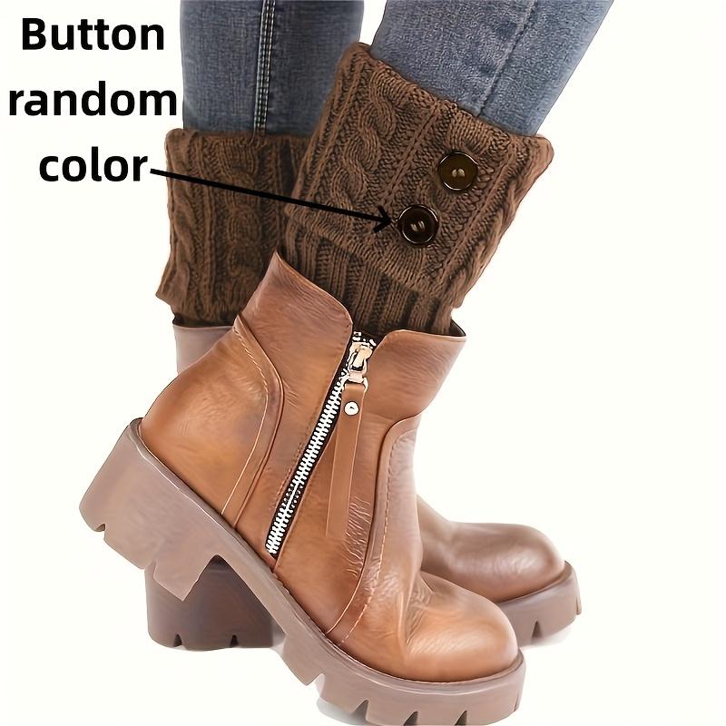 Y2K Women Short Knit Leg Warmers, Cable Knit Button Decor Footless Slouch Sock Cuffs, Versatile Warm Cropped Ankle Sock Covers, Slouch Socks, Ankle Length
