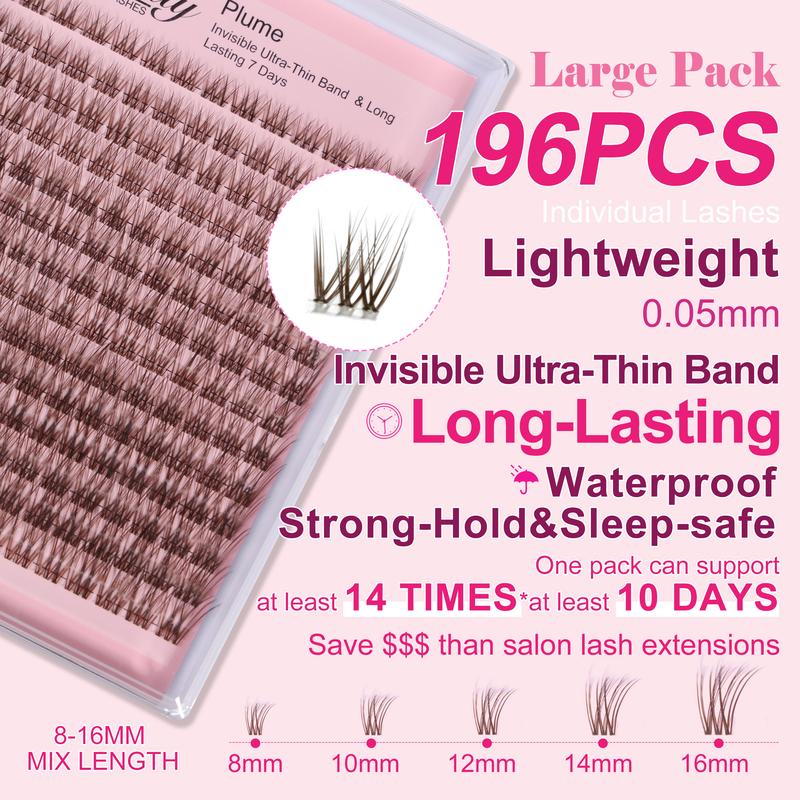 Plume | Kisslily Brown Lashes Natural Lash Clusters With Invisible Band DIY Lash Extension Kit Eyelash Kit with Bond and Seal 8-16mm C Curl Beginner Friendly Individual Lashes Waterproof Long lasting Makeup For Girl Cosmetic #TikTokShopBacktoSchool
