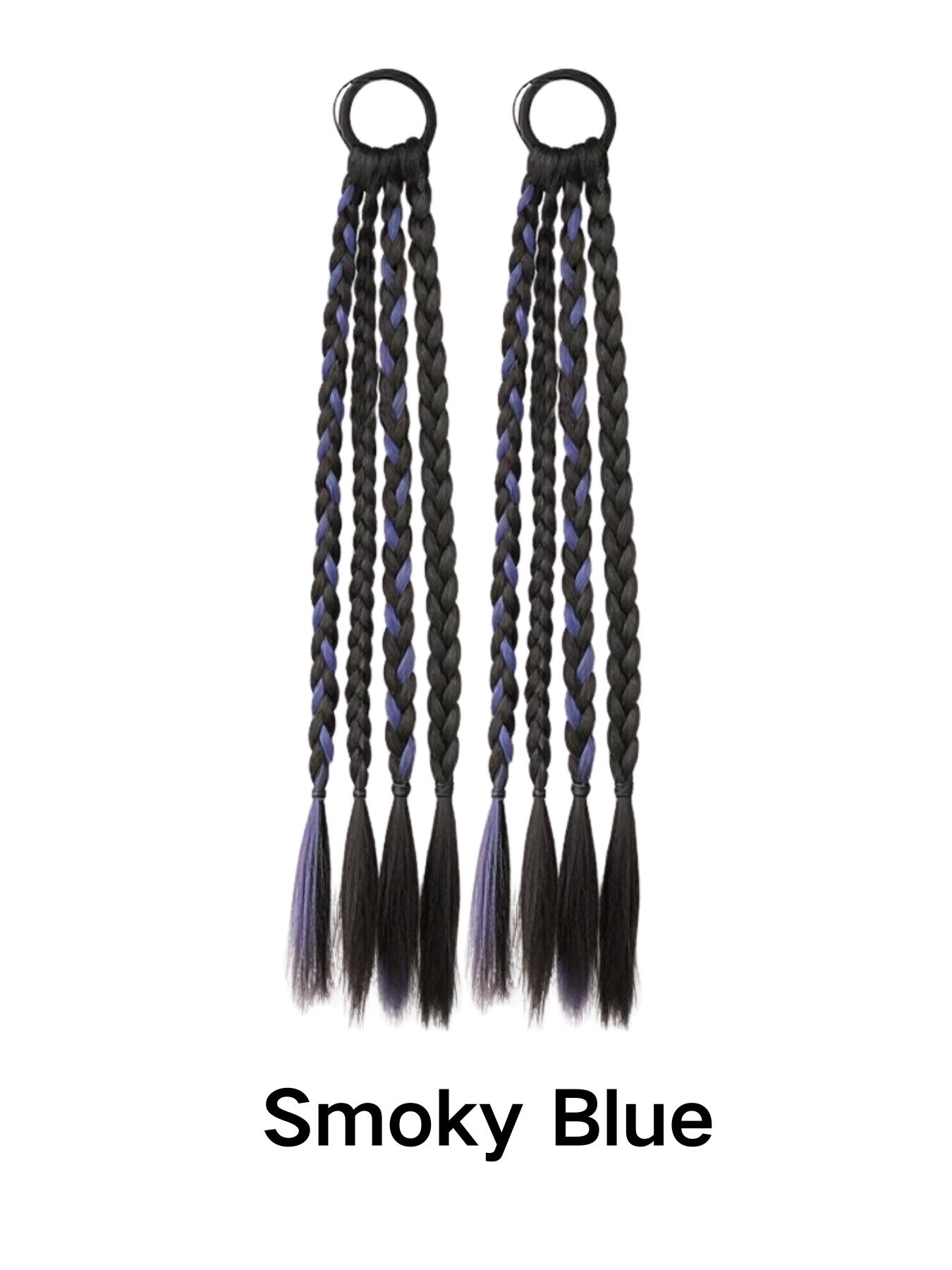 2 Pcs Synthetic Hair Ponytail Braids, Colorful Punchy Braid Design, Low Maintenance Twin Tail Hairstyle, Long Twisted Bun Style