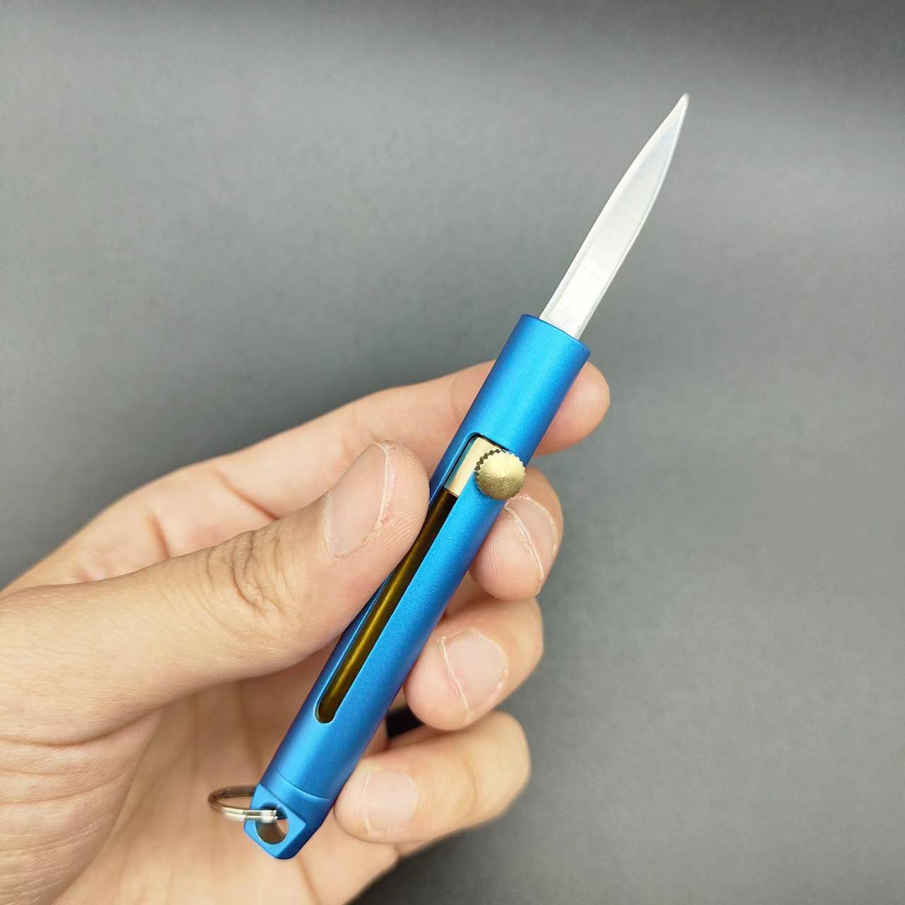 Mini Brass Push-Pull Knife Keychain, Sharp Camping Hiking Outdoor Fishing Tool, Daily Carry Pocket Knife, Durable & Portable Design, Outdoor Camping Knives