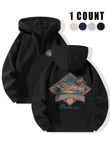 Men's Animal Print Hooded Sweatshirt, Fleece Lined Long Sleeve Pullover, Casual Fall & Winter Fashion, Thick Fabric, Fitted Style