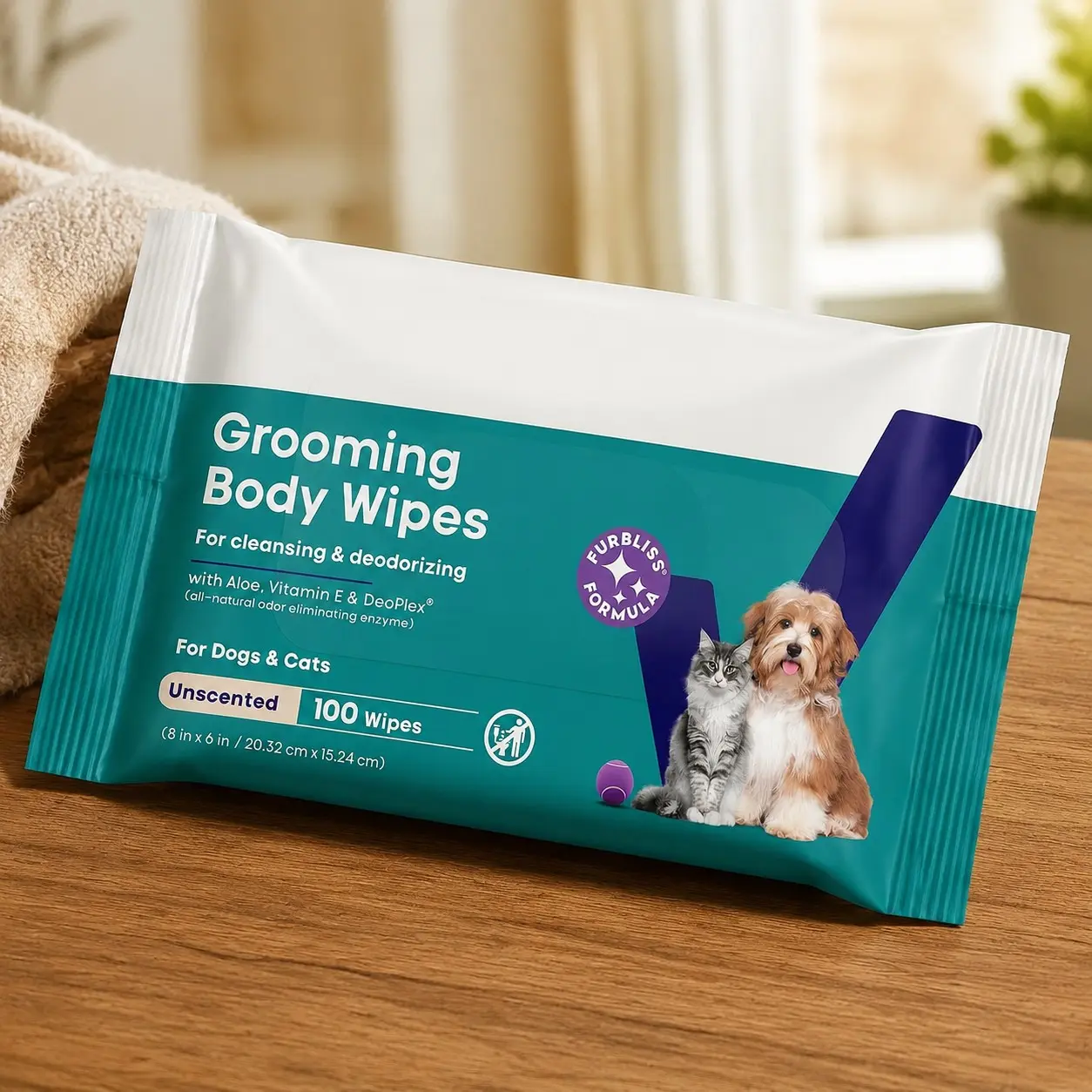 DermaBliss Cat & Dog Grooming Wipes, Deodorizing Pet Wipes, 100ct