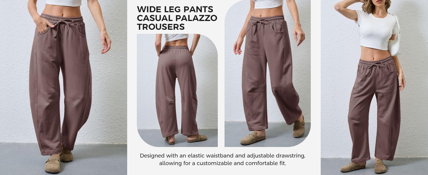 Fisoew Women's Barrel Leg Sweatpant Drawstring Elastic Waisted Wide Leg Pants Casual Active Pants with Pockets #TikTokShopHolidayHaul Womenswear Cropped demitra low rise pants sa capris baggy pants wide leg sweatpants pants for women cargo pants women