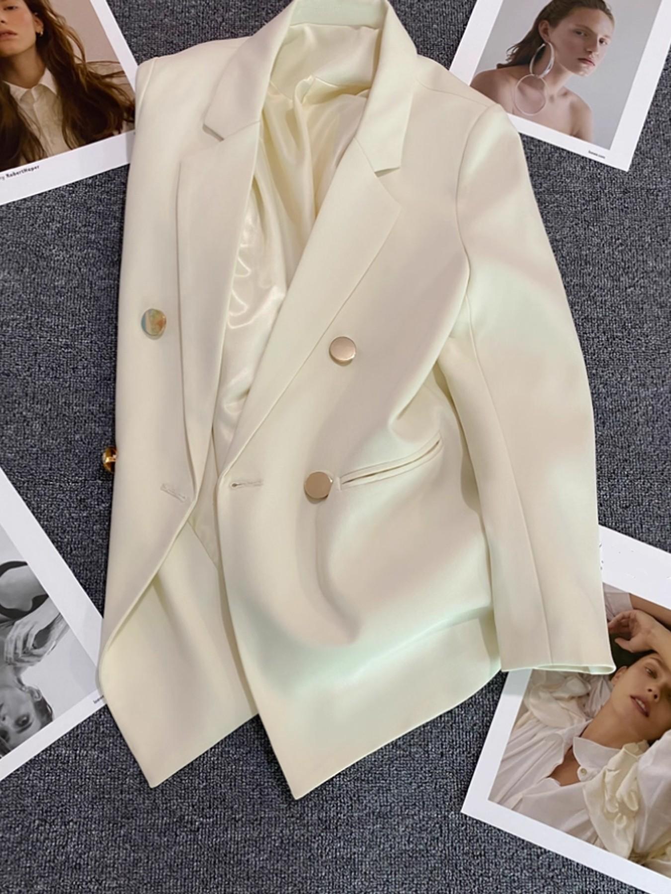 Women's Classic Two-Buckle Jacket, Slim-Fitting Long Sleeve, All-Season Plain Design, Versatile for Formal Office & Everyday Casual Wear
