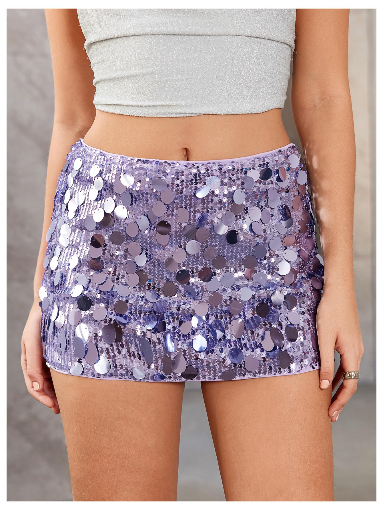 Spring Contrast Sequin Drop Waist Dancing Party Bodycon Mini Skirt