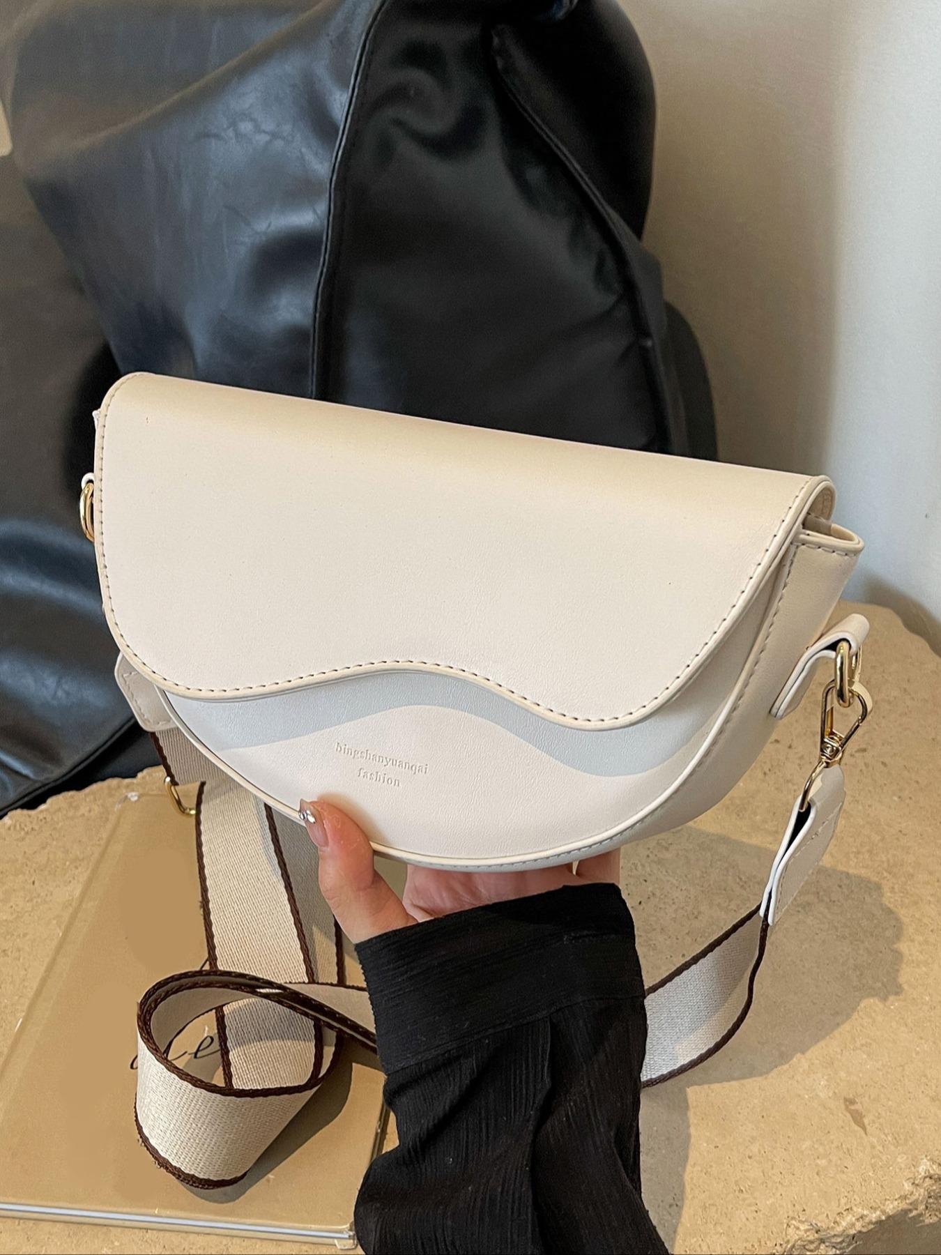 Women's Retro Solid Color Saddle Bag, Wide Shoulder Strap Messenger Bag, Fashionable Classic Popular Shoulder Bag, Suitable for Daily Outing