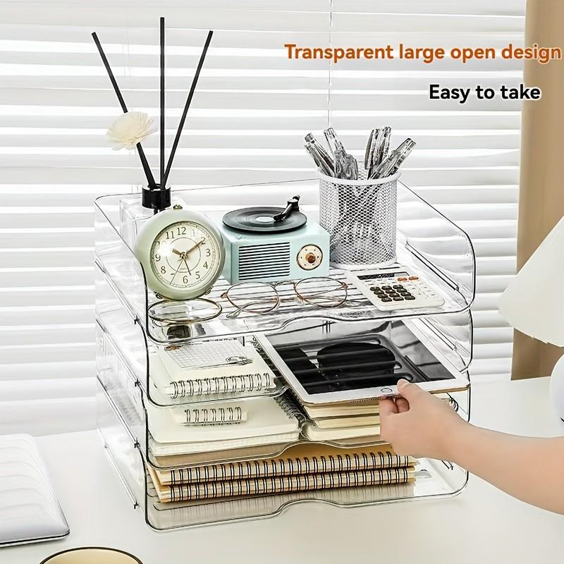 Stackable Desktop Storage Box, File Organizer, Office Desk Organizer, Stationery Supplies Holder, Cosmetic Storage Box, Desk Tidy