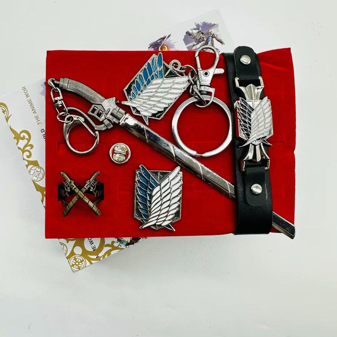 Attack On Titan Wings Of Liberty Anime Jewelry Set Metal Weapon Model Rings Pendants Keychains Brooches Collection Box Complete Anime Merch Creative Graduation Gift For Anime Fans And Students