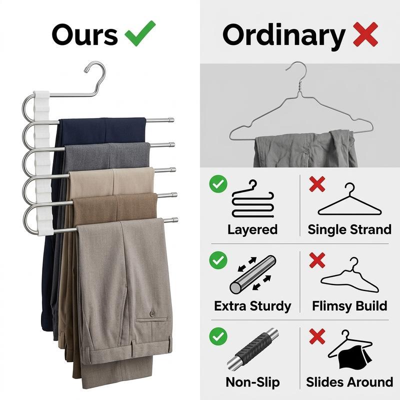 Five layer pants rack multifunctional clothes hanger magic storage rack anti slip stainless steel pants rack saves space wardrobe organizing rack