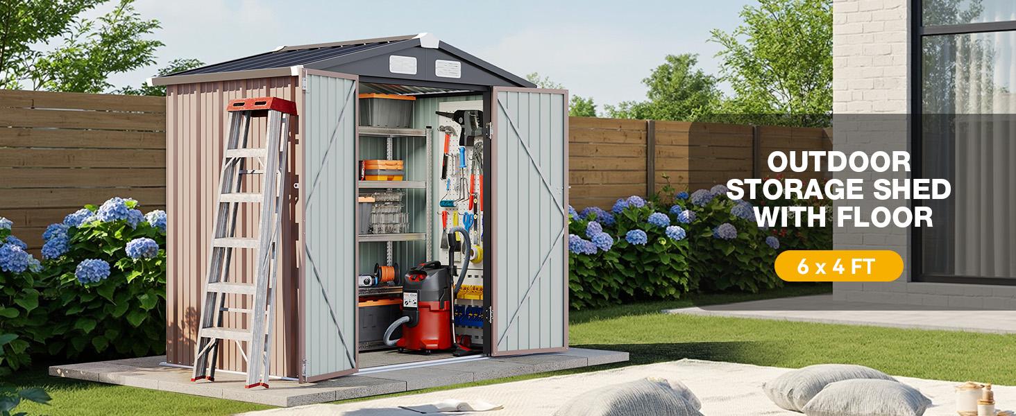 Aoxun Multi-Size & Multi-Material Outdoor Storage Shed with Included Base, Lockable Door, Sloped Roof, Heavy Duty Metal Organizer for Garden, Backyard, Patio, Lawn Aoxun Multi-Size & Multi-Material Outdoor Storage Shed with Included Base, Lockable Door, Sloped Roof, Heavy Duty Metal Organizer for Garden, Backyard, Patio, Lawn
