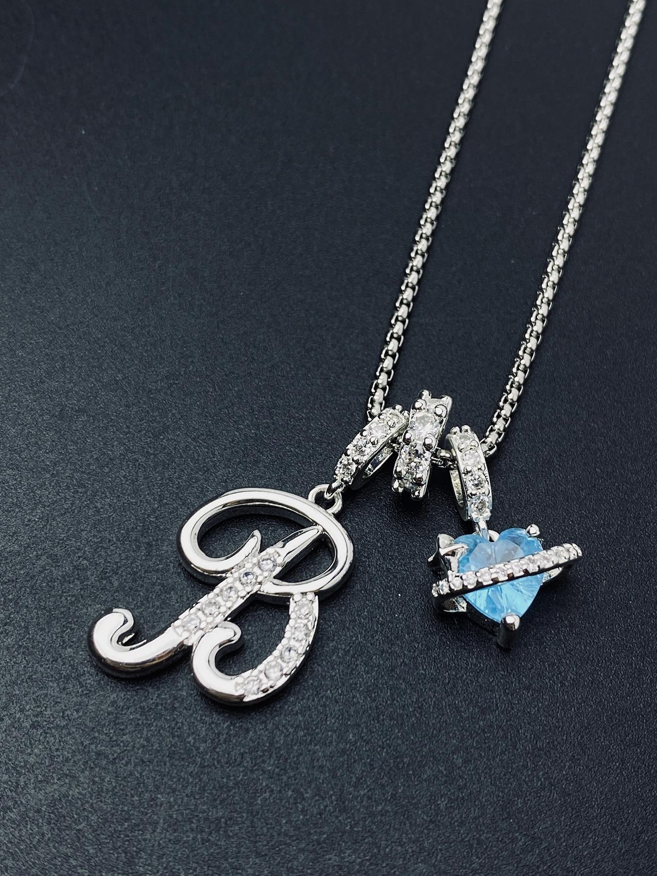 Women's Cz Birthstone Necklace with Blue Rose Jewelry Box, A-Z Letter Pendant, Casual Style Gift for Wife Girlfriend Mom Daughter, Initial Letter Necklace