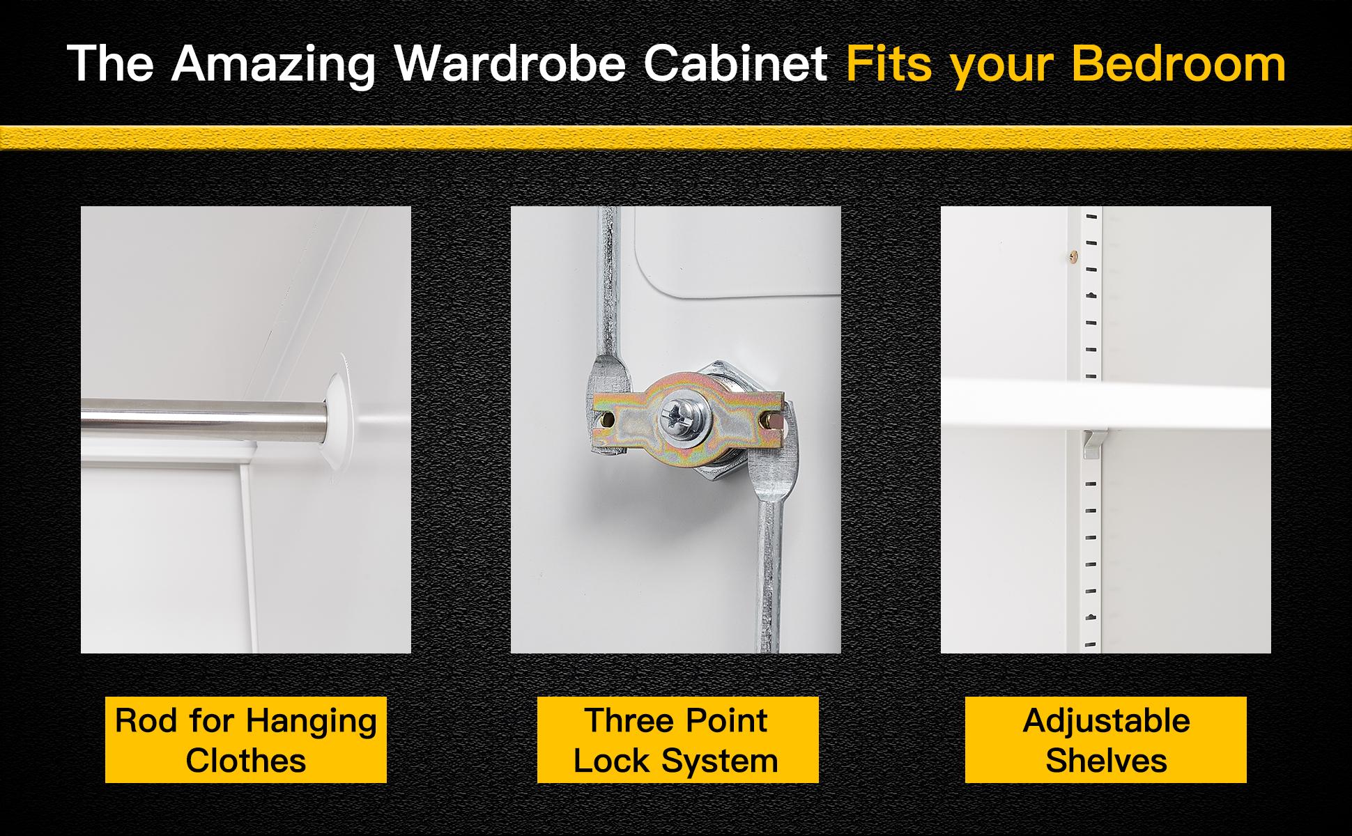 Yizosh Steel Wardrobe, 72" Combination Storage Cabinet with Clothes Rod and 4 Shelves Organizer Storage, 2 Lockable Doors, for Office Home, Garage, Laundry Room Yizosh Steel Wardrobe, 72" Combination Storage Cabinet with Clothes Rod and 4 Shelves Organizer Storage, 2 Lockable Doors, for Office Home, Garage, Laundry Room