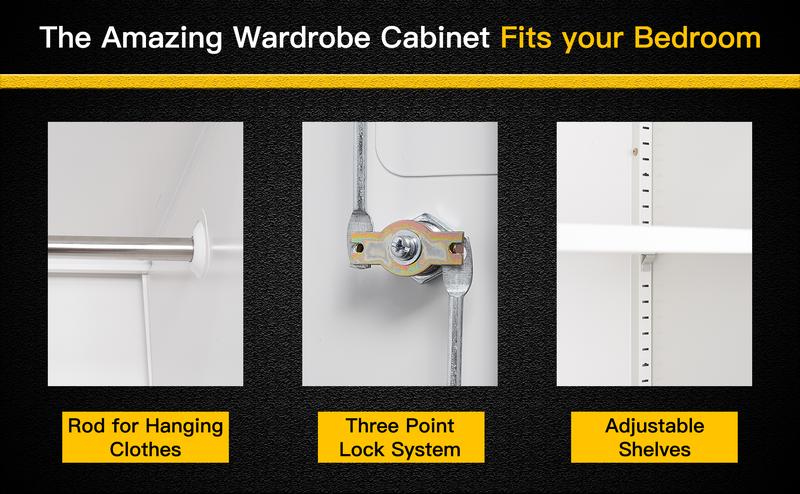 Yizosh Steel Wardrobe, 72" Combination Storage Cabinet with Clothes Rod and 4 Shelves Organizer Storage, 2 Lockable Doors, for Office Home, Garage, Laundry Room Yizosh Steel Wardrobe, 72" Combination Storage Cabinet with Clothes Rod and 4 Shelves Organizer Storage, 2 Lockable Doors, for Office Home, Garage, Laundry Room