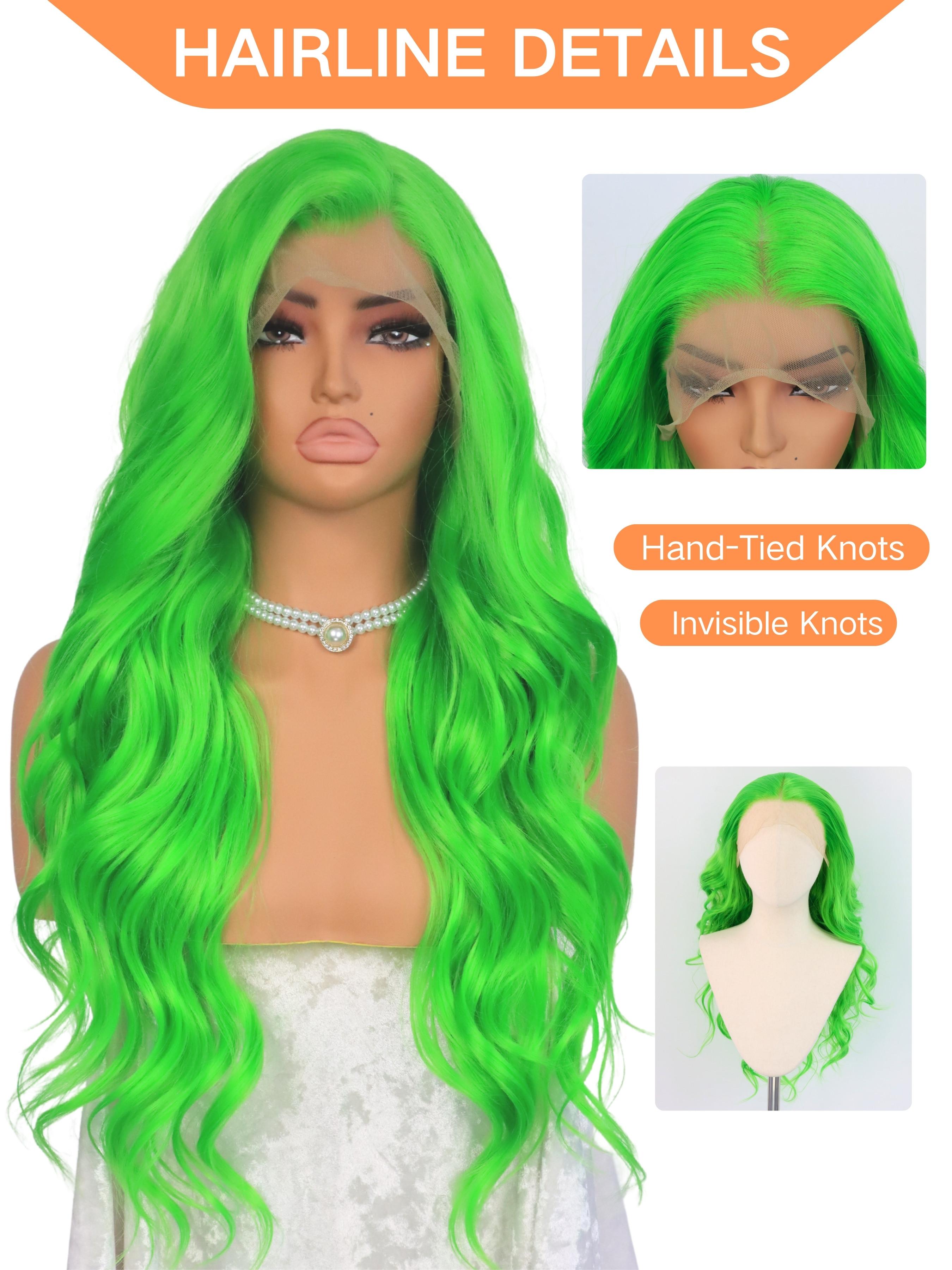 Neon Green Body Wave Wigs 13x4 HD Lace Front Wigs Pre-Plucked Hairline Synthetic Wig Concert Look Body Wave Wig Coachella Festival Look Lace Front Wigs for Women Party Cosplay Stage 28 Inch